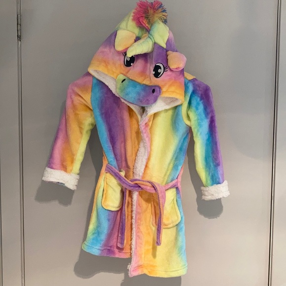 NWOT Multicolored unicorn hooded fleece robe Size 5T - Picture 4 of 9